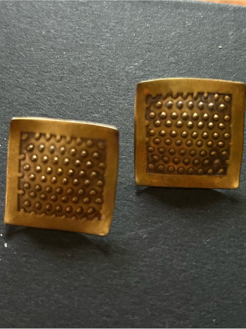 Brutalist Mid-Century Modern Artisan Textural Stud Earrings Brass